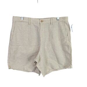 Mens Gap Khaki Beige Linen Blend Shorts 8" Inseam Flat Front Size 34
